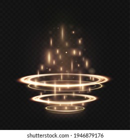 Light golden Twirl.
Curve light effect of golden line.
Luminous golden circle.
Light gold pedistal, podium, platform, table.
Vector PNG.