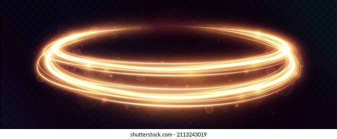  Light golden Twirl. Curve light effect of golden line. Luminous golden circle. Light gold pedistal, podium, platform, table. Vector PNG. Vector illustration