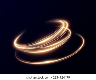 Light golden Twirl. Curve light effect of golden line. Luminous golden circle. Element for your design, advertising, postcards, invitations, screensavers, websites, games.