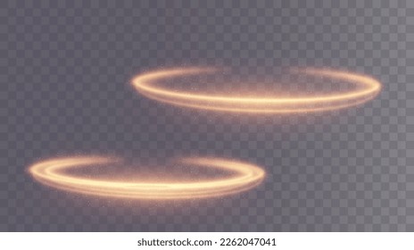 Light golden Twirl. Curve light effect of golden line. Luminous golden circle. Light gold pedistal, podium, platform, table. Vector PNG. Comet white light. Vector illustration	
