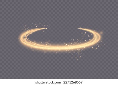 Light golden Twirl. Curve light effect of golden line. Luminous golden circle. Light gold pedistal, podium, platform, table. Vector PNG. Comet white light. Vector illustration