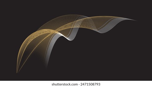 A light golden-yellow abstract vector illustration with a white fringe,  Dynamic particle waves are set within a halftone gradient.