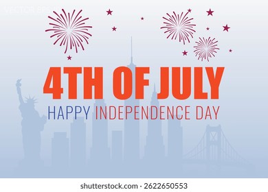 Light Gradient Independence Day Design with Orange and Blue Typography and Liberty