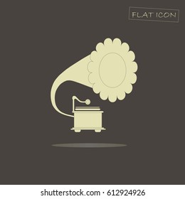 Light gramophone on black, flat icon vector illustration