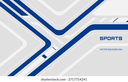 Hellgrauer abstrakter abstrakter Hintergrund mit blauen und weißen Linien, Pfeilen und Winkeln. Modernes sportlich helles futuristisches horizontales Banner. Vektorgrafik