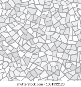 Light gray abstract mosaic seamless pattern. Vector background. For design and decorate backdrop. Endless texture. Ceramic tile fragments. Broken tiles trencadis. Neutral light background