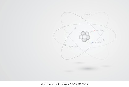 
A light gray background depicting an atom with a neutron, proton and electron.