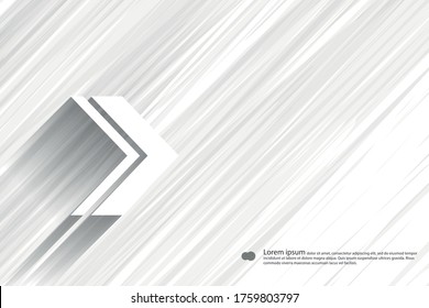 Light gray background with dynamic diagonal lines, background with pointer. Gray arrow with shadow on a light gray background.