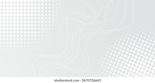 A light gray background featuring fluid, abstract white wavy lines interwoven with subtle halftone dot patterns, creating a modern, organic, and minimalist design.