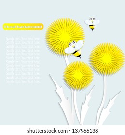 light gray background with paper stylish dandelions and bees