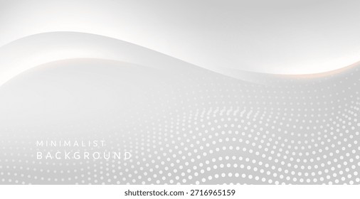 Ein hellgrauer Hintergrund mit einem einfachen und modernen Design. Es werden glatte, wellenförmige Kurven verwendet, mit Highlights in der oberen linken und rechten Ecke, die die Bildtiefe ergeben.
Die weichen, gekrümmten Wellen verhindern, dass das Bild starr erscheint.
Kleine Punkte, die in einem gepunkteten Muster im Boden und in der Mitte verstreut sind, erzeugen Textur und Tiefe.
Der weiße Bereich oben hält das Bild hell und übersichtlich.