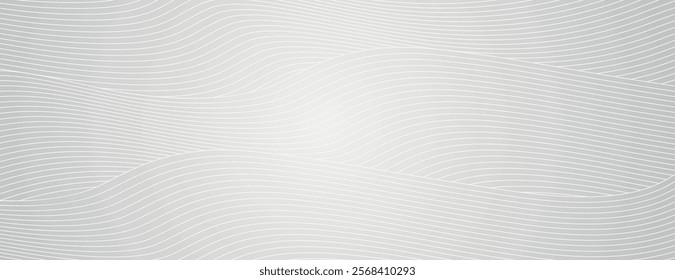 A light gray background with wavy line patterns. The gray background has a smooth texture, creating a subtle, modern design. Modern wavy line pattern background. Gray background vector.
