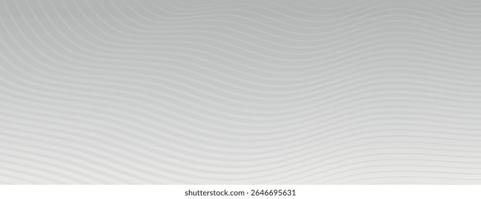 A light gray background with wavy lines. The gray background has a smooth texture, creating a subtle, elegant pattern. Modern wavy line pattern background. Gray background vector.