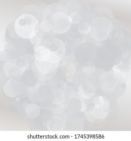 Fondo de bokeh gris claro. Ilustración vectorial escalable. Patrón con círculos de diferente escala y transparencia con superposición. Fondo fácil para banners, páginas web, anuncios, fondos de escritorio