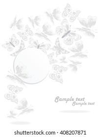 Light gray butterfly flying from round holes on a white background
