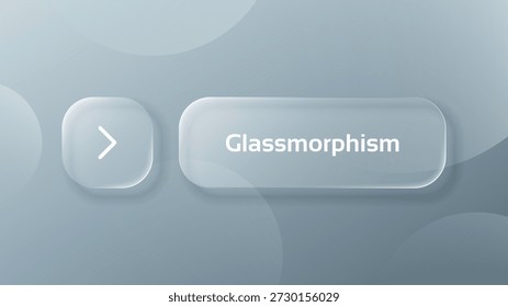 Light gray buttons vector glassmorphism. User interface element with semitransparent frosty glass effect. Abstract ui component.