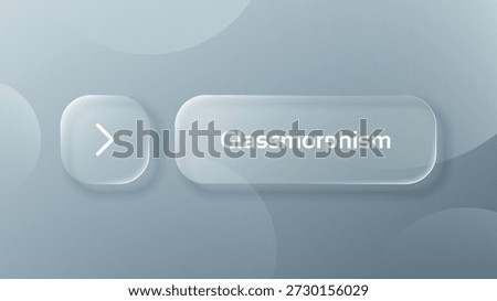 Light gray buttons vector glassmorphism. User interface element with semitransparent frosty glass effect. Abstract ui component.