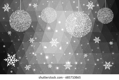 Light Gray christmas postcard low polygon background. Vector illustration consisting of triangles. Abstract triangular polygonal origami or crystal design of New Year celebration.