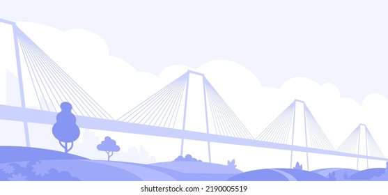 Light gray cityscape background with bridge. City buildings with trees at park view. Monochrome urban landscape. Modern architectural panorama in flat style. Vector illustration horizontal wallpaper