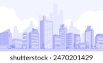 Light gray cityscape background. City buildings with trees at park view. Monochrome urban landscape with street. Modern architectural panorama in flat style. Vector illustration horizontal wallpaper
