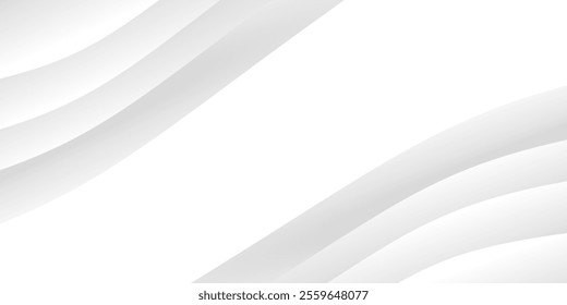 Light gray curved lines on a white background. Abstract white background with lines and a folded corner design for business, office, or document templates