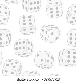 Light gray dices on the white background. Monochrome seamless original pattern. Vector EPS8