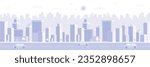 Light gray flat city panorama. Illustration of the urban landscape with cars and office buildings on a light background.  Wide horizontal panorama. Vector illustration