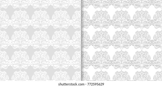 Light gray floral backgrounds. Set of seamless patterns for textile and wallpapers
