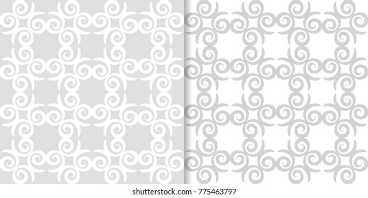 Light gray floral backgrounds. Set of seamless patterns for textile and wallpapers