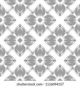 Light gray floral design on white background. Seamless pattern for textile and wallpapers