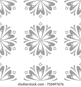 Light gray floral design on white background. Seamless pattern for textile and wallpapers