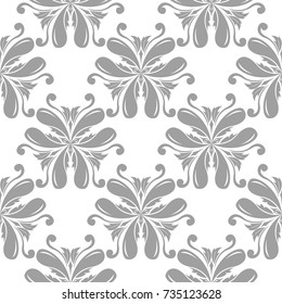 Light gray floral design on white background. Seamless pattern for textile and wallpapers