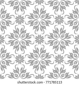 Light gray floral design on white background. Seamless pattern for textile and wallpapers