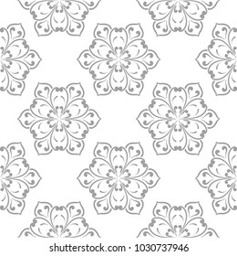 Light gray floral element on white background. Seamless pattern for textile and wallpapers