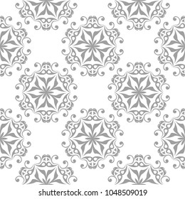Light gray floral element on white background. Seamless pattern for textile and wallpapers