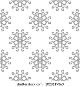 Light gray floral ornament on white background. Seamless pattern for textile and wallpapers