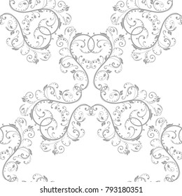 Light gray floral ornament on white background. Seamless pattern for textile and wallpapers