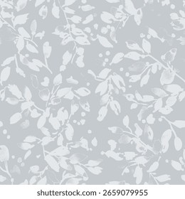 Light gray floral pattern seamless background abstract botanical silhouette design with soft neutral tone suitable for modern textile wallpaper wrapping or minimalist decorative visual