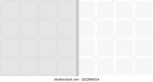 Light gray geometric ornaments. Set of seamless patterns for web, textile and wallpapers