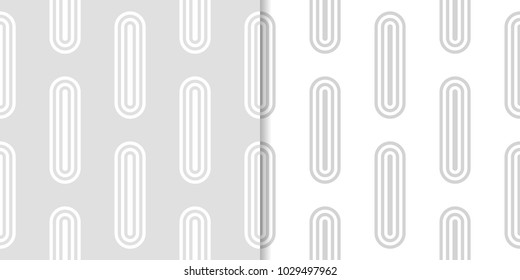 Light gray geometric ornaments. Set of seamless patterns for web, textile and wallpapers