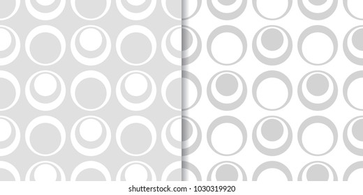 Light gray geometric ornaments. Set of seamless patterns for web, textile and wallpapers