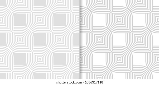 Light gray geometric ornaments. Set of seamless patterns for web, textile and wallpapers