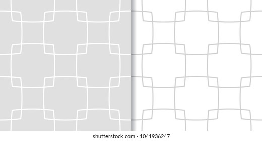 Light gray geometric ornaments. Set of seamless patterns for web, textile and wallpapers