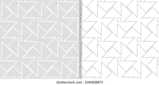 Light gray geometric ornaments. Set of seamless patterns for web, textile and wallpapers