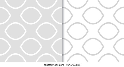 Light gray geometric ornaments. Set of seamless patterns for web, textile and wallpapers