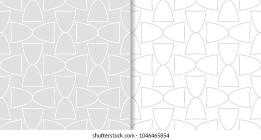 Light gray geometric ornaments. Set of seamless patterns for web, textile and wallpapers