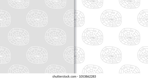 Light gray geometric ornaments. Set of seamless patterns for web, textile and wallpapers