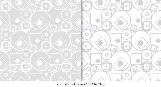 Light gray geometric ornaments. Set of seamless patterns for web, textile and wallpapers