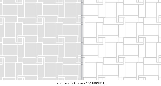 Light gray geometric ornaments. Set of seamless patterns for web, textile and wallpapers
