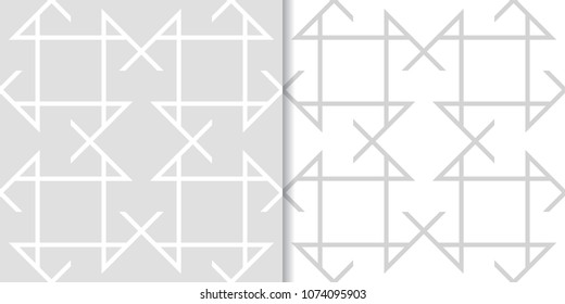 Light gray geometric ornaments. Set of seamless patterns for web, textile and wallpapers